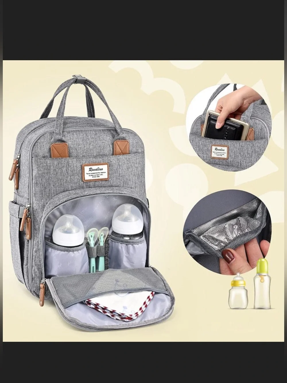 Ruvalino Large Diaper Bag Backpack, Multifunction Baby Changing Travel Bag.